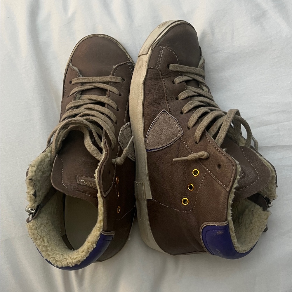 Philippe Model Brown High-Top Sneakers with Shearling Lining